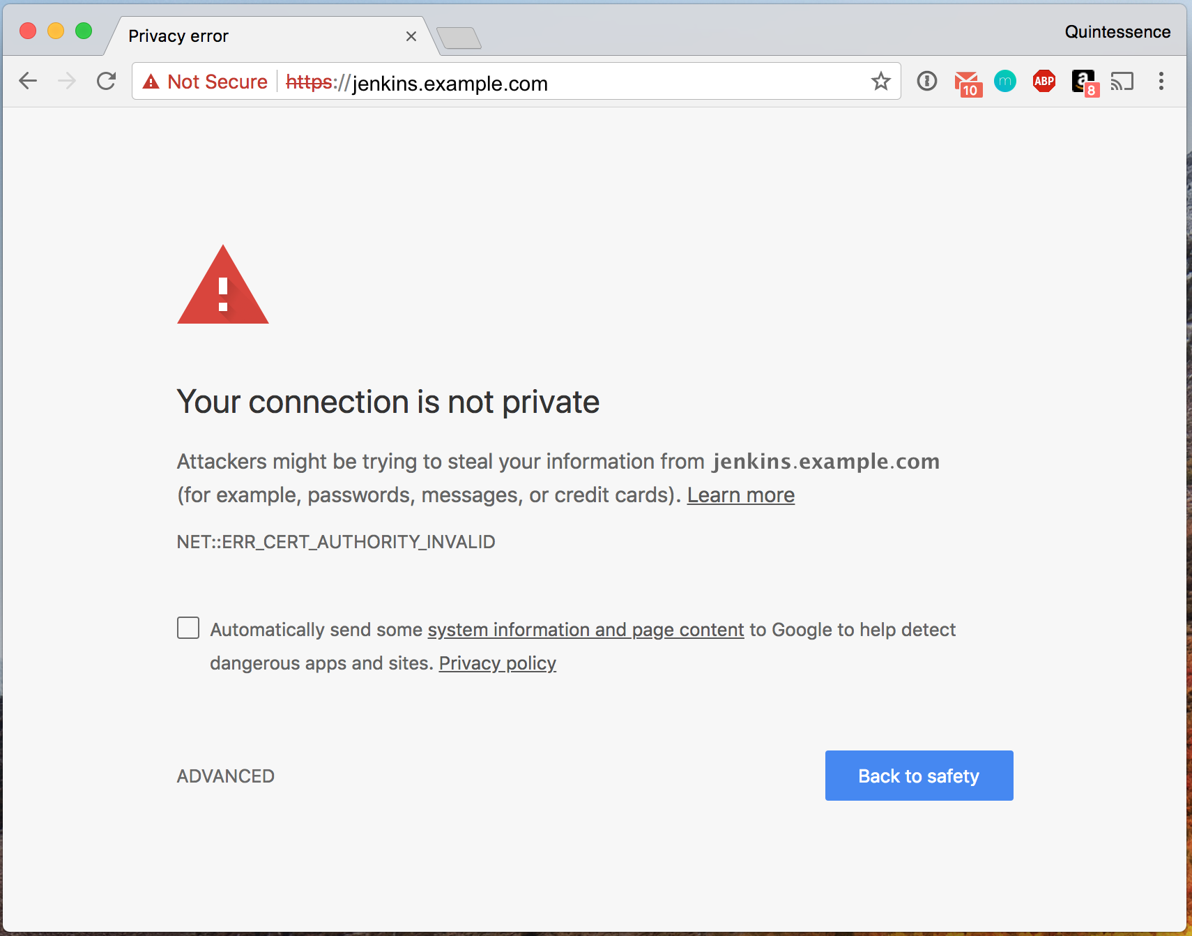 SSL Self Signed Cert Warning: Chrome 64